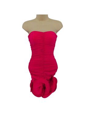 Symphony Women Small Dark Magenta Pink Strapless Ruched Bodycon Dress Swirl Hem